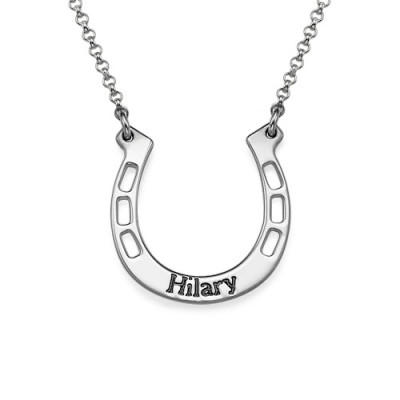 Sterling Silver Engraved Horseshoe Necklace - All Birthstone™