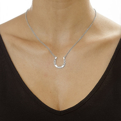 Sterling Silver Engraved Horseshoe Necklace - All Birthstone™