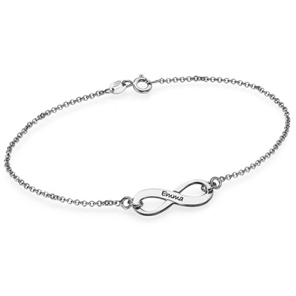 Sterling Silver Engraved Infinity Bracelet/Anklet - All Birthstone™