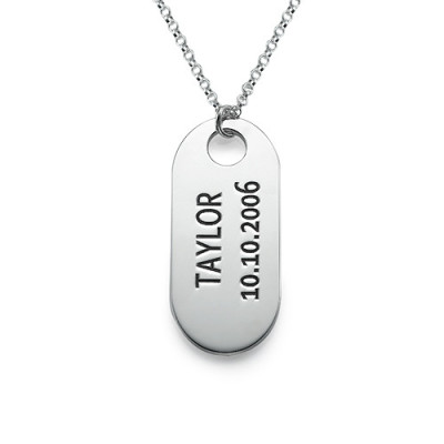 Sterling Silver ID Tag Necklace - All Birthstone™
