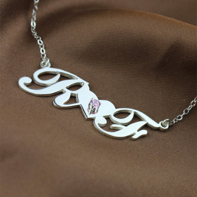 Sterling Silver Double initials Necklace - All Birthstone™