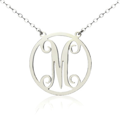 Sterling Silver Small Single Circle Monogram Letter Necklace - All Birthstone™