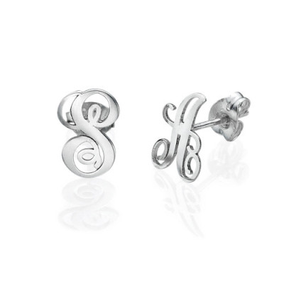 Sterling Silver Initial Stud Earrings - All Birthstone™