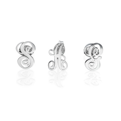 Sterling Silver Initial Stud Earrings - All Birthstone™