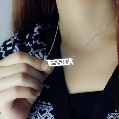 Block Letter Name Necklace Silver - "jessica" - All Birthstone™