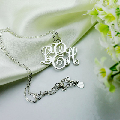 Personalised Vine Font Initial Monogram Necklace Sterling Silver - All Birthstone™
