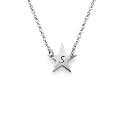 Sterling Silver Star Initial Necklace - All Birthstone™