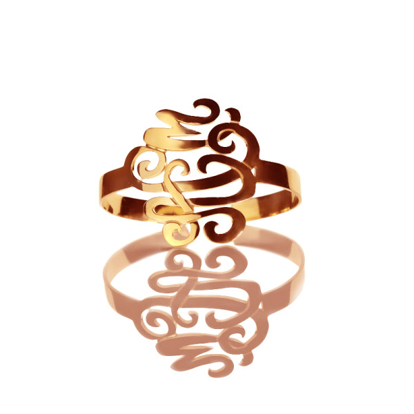 Monogram Cuff Bracelet Bangle Hand Writing Rose Gold - All Birthstone™