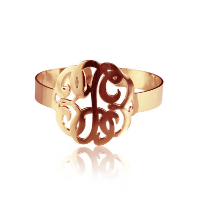 Hand Drawing Monogram Initial Bracelet 1.6 Inch 18ct Rose Gold Plated - All Birthstone™