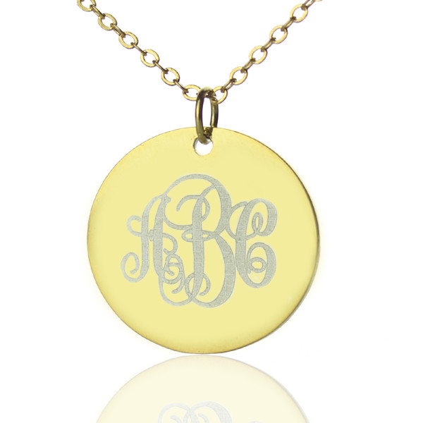 18ct Gold Plated Vine Font Disc Engraved Monogram Necklace - All Birthstone™