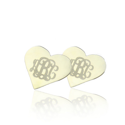 Heart Monogram Earrings Studs Cusotm 18ct White Gold Plated - All Birthstone™