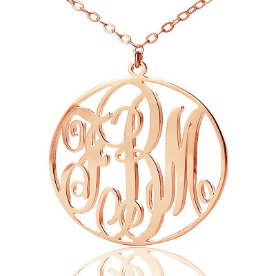 Personalised 18ct Rose Gold Plated Vine Font Circle Initial Monogram Necklace - All Birthstone™