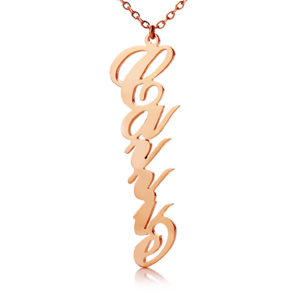 Solid Rose Gold Personalised Vertical Carrie Style Name Necklace - All Birthstone™