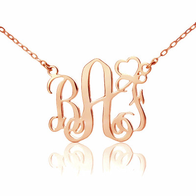 Personalised Initial Monogram Necklace 18ct Solid Rose Gold With Heart - All Birthstone™