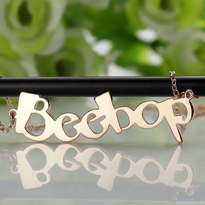 Solid Rose Gold Personalised Beetle font Letter Name Necklace - All Birthstone™
