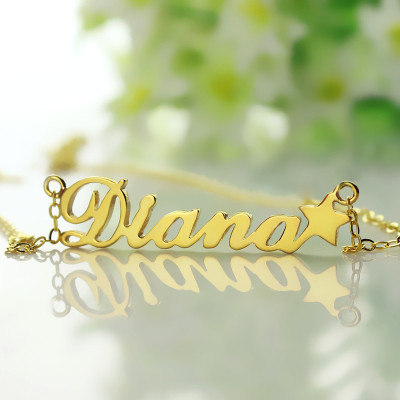 18ct Gold Plated Carrie Style Name Necklace With Star - All Birthstone™