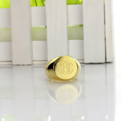 Engraved Circle Monogram Signet Ring 18ct Gold Plated - All Birthstone™