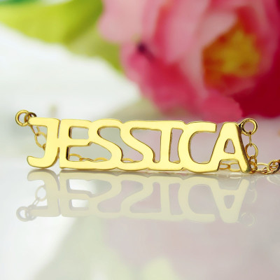 Solid Gold Plated Jessica Style Name Necklace - All Birthstone™