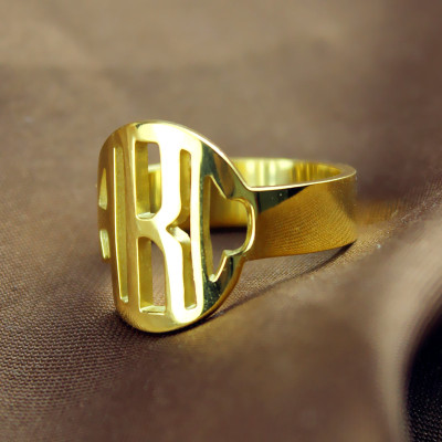 Personalised Circle Block Monogram 3 Initials Ring Solid Gold Ring - All Birthstone™