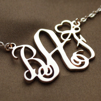 Personalised Initial Monogram Necklace 18ct Solid Rose Gold With Heart - All Birthstone™