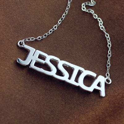 Solid White Gold Plated Jessica Style Name Necklace - All Birthstone™