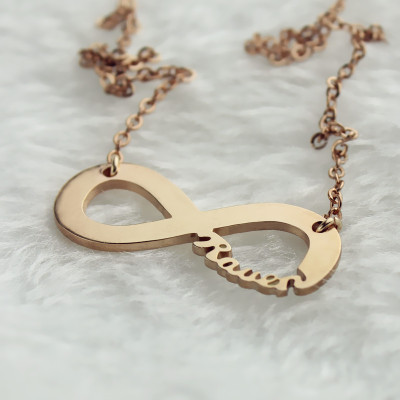 Solid Rose Gold 18ct Infinity Name Necklace - All Birthstone™