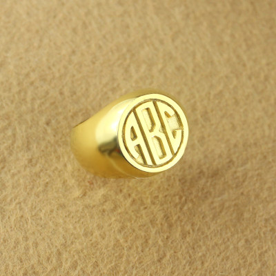 Customised Signet Ring with Block Monogram 18ct Gold Plated - All Birthstone™
