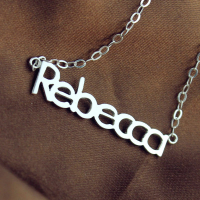 Solid White Gold Rebecca Style Name Necklace - All Birthstone™