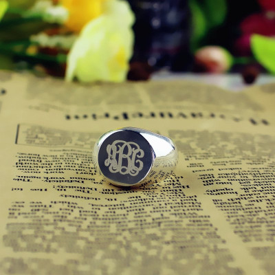 Signet Ring Sterling Silver Engraved Monogram - All Birthstone™
