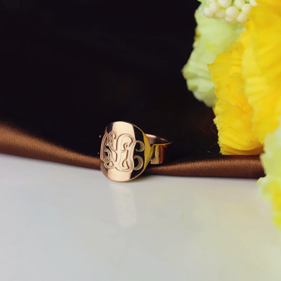Solid Rose Gold Engraved Monogram Itnitial Ring - All Birthstone™