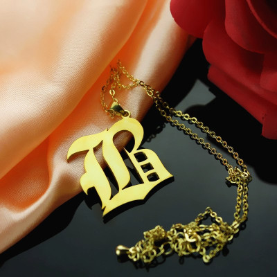 Solid 18ct Gold Plated Old English Style Single Initial Name Necklace - All Birthstone™