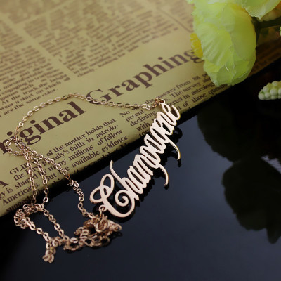 Solid Rose Gold Personalised Champagne Font Name Necklace - All Birthstone™