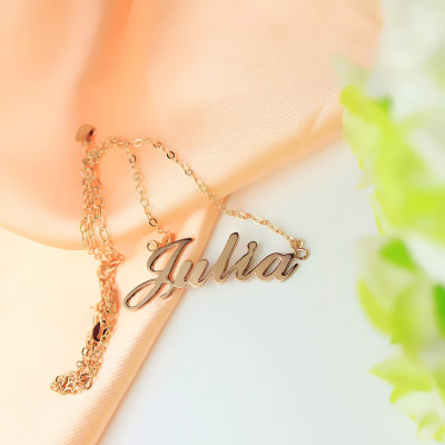 Solid Rose Gold Plated Julia Style Name Necklace - All Birthstone™