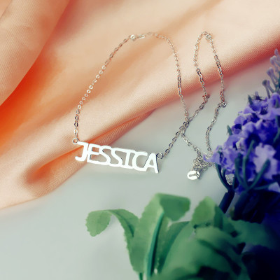 Solid White Gold Plated Jessica Style Name Necklace - All Birthstone™