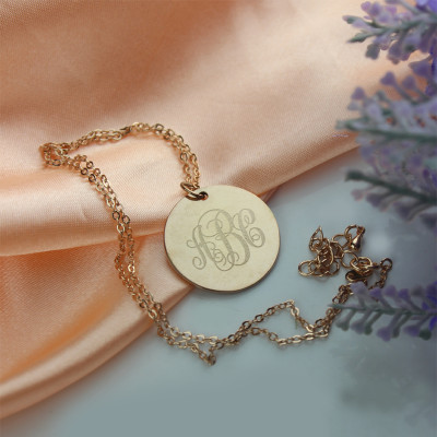 Solid Rose Gold Vine Font Disc Engraved Monogram Necklace - All Birthstone™