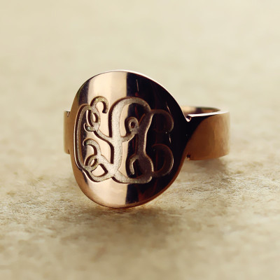 Solid Rose Gold Engraved Monogram Itnitial Ring - All Birthstone™