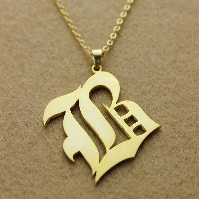 Solid 18ct Gold Plated Old English Style Single Initial Name Necklace - All Birthstone™