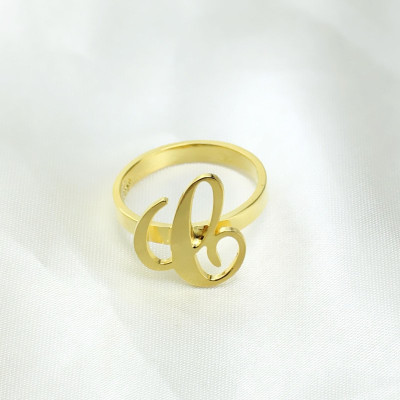 Personalised Carrie Initial Letter Ring 18ct Gold Plated - All Birthstone™