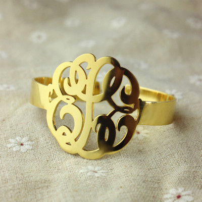 Hand Drawing Monogram Initial Bracelet 1.6 Inch Gold Plated - All Birthstone™