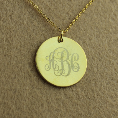 18ct Gold Plated Vine Font Disc Engraved Monogram Necklace - All Birthstone™