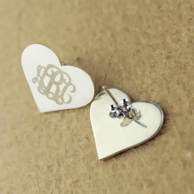 Heart Monogram Earrings Studs Cusotm 18ct White Gold Plated - All Birthstone™