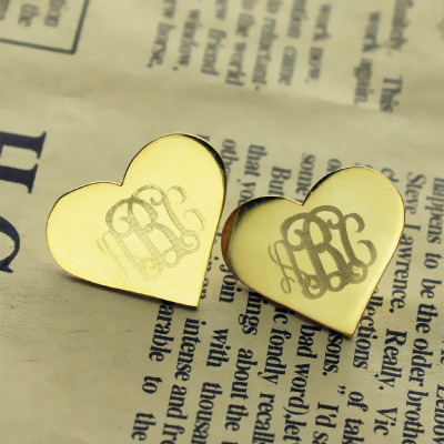 Heart Monogram Earrings Studs Cusotm Solid 18ct Gold - All Birthstone™
