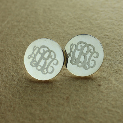 Circle Monogram 3 Initial Earrings Name Earrings Solid 18ct White Gold - All Birthstone™