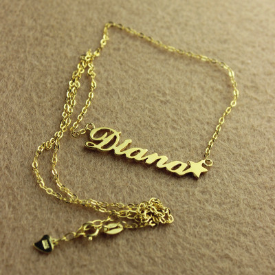18ct Gold Plated Carrie Style Name Necklace With Star - All Birthstone™