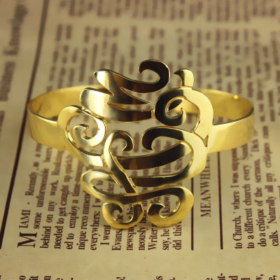 Monogram Cuff Bracelet Hand Write 18ct Gold Plated - All Birthstone™