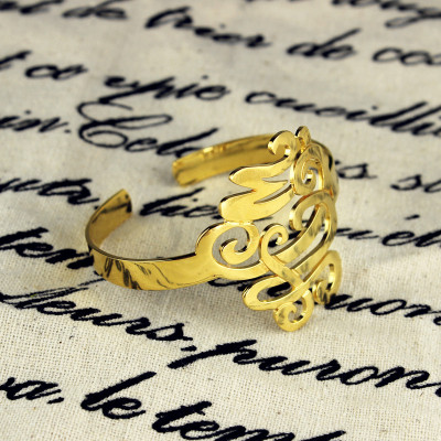 Monogram Cuff Bracelet Hand Write 18ct Gold Plated - All Birthstone™