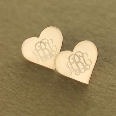 Heart Monogram Earrings Studs Cusotm Solid 18ct Rose Gold - All Birthstone™