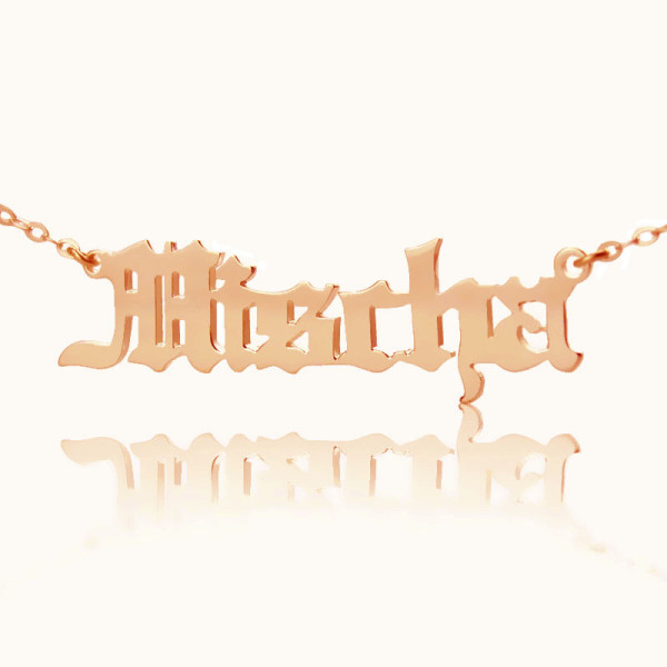 Mischa Barton Style Old English Font Name Necklace 18ct Rose Gold Plated - All Birthstone™