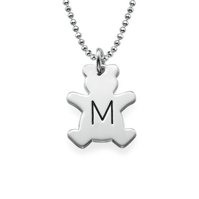 Teddy Bear Necklace with Initial in Silver - All Birthstone™