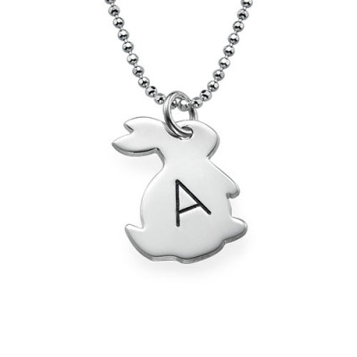 Tiny Rabbit Necklace with Initial in Silver - All Birthstone™